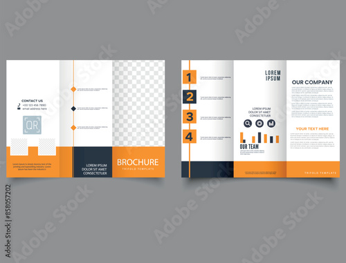 Trifold brochure for cryptocurrency. Modern yellow trifold brochure.
