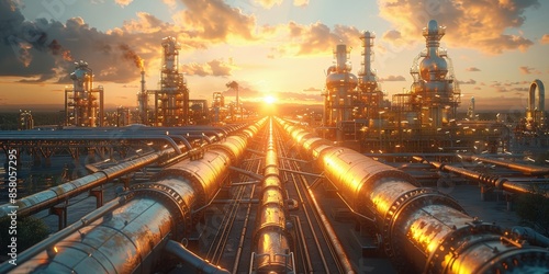 Industrial Sunset: Pipes Leading to the Horizon