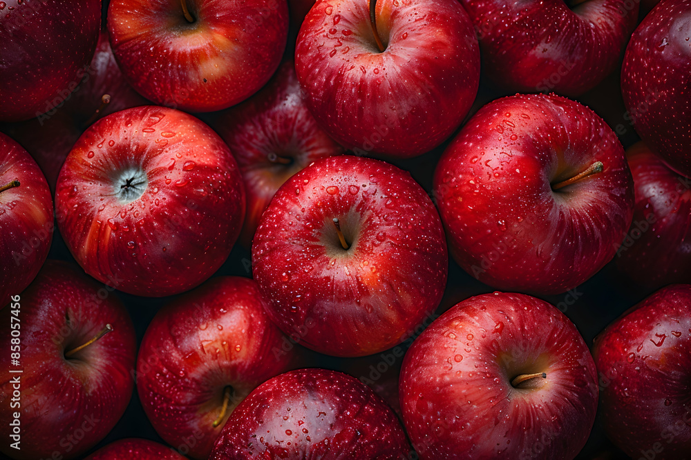 Close-up of fresh, red apples with water droplets. Perfect for food photography, fruit marketing, or healthy eating concepts. Close-up of fresh, red apples with water droplets. Perfect for food photography, fruit marketing, or healthy eating concepts.