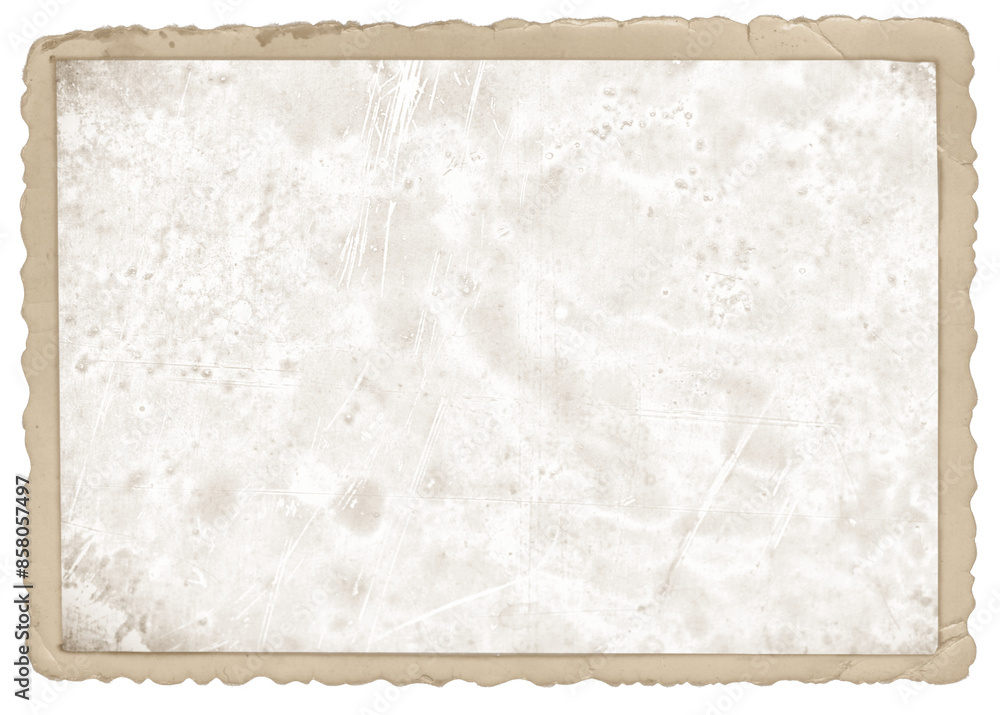Vintage photo paper frame isolated with strong dust and splatters and wet plate technique on transparent background (png image). Useful for design, vintage film effects, and backgrounds.