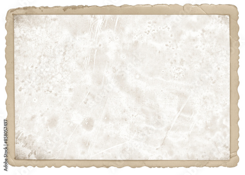 Vintage photo paper frame isolated with strong dust and splatters and wet plate technique on transparent background (png image). Useful for design, vintage film effects, and backgrounds.