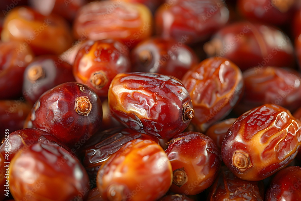 Close-up of fresh, ripe dates with a rich, dark brown color, showcasing their natural texture and glossy surface. Close-up of fresh, ripe dates with a rich, dark brown color, showcasing their natural texture and glossy surface.