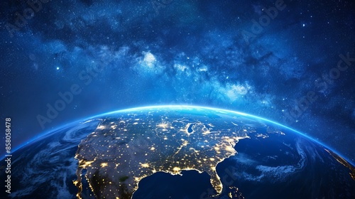 Fototapeta Naklejka Na Ścianę i Meble -  Night lights  satellite view of earth showing north america usa abstract map from space