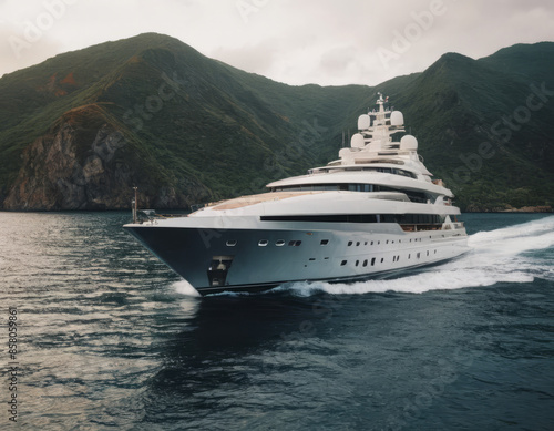 Un bellissimo yacht di lusso, con una struttura imponente e una prua elegante. 