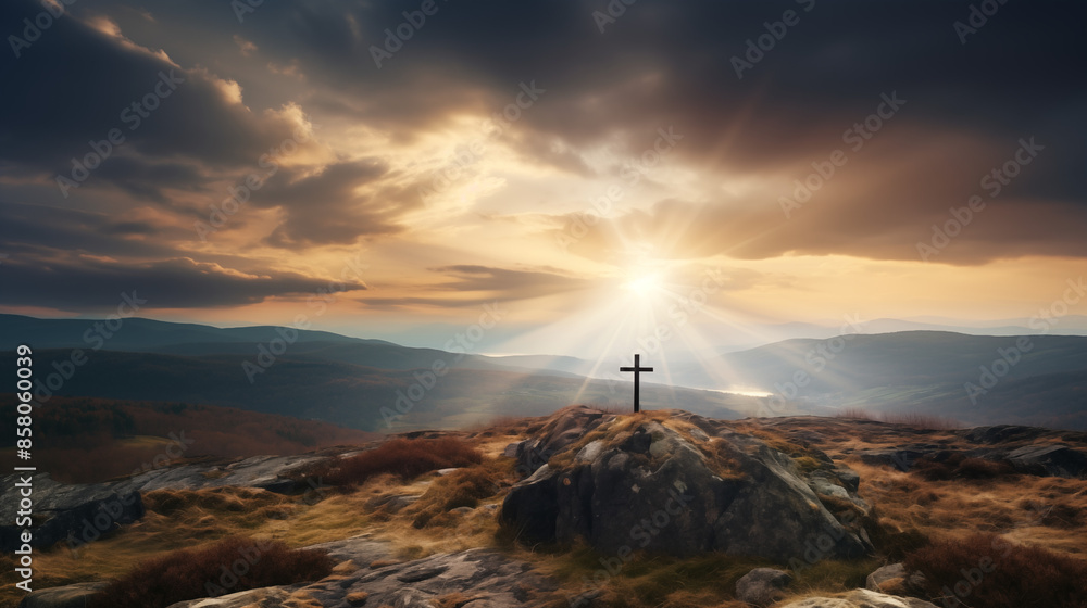 Sunrise Cross on a Mountain Peak Sunrise Cross on a Mountain Peak