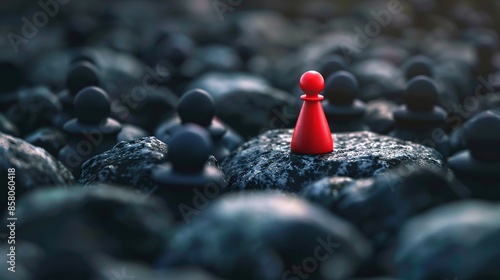 Red Pawn Standing Out From the Crowd