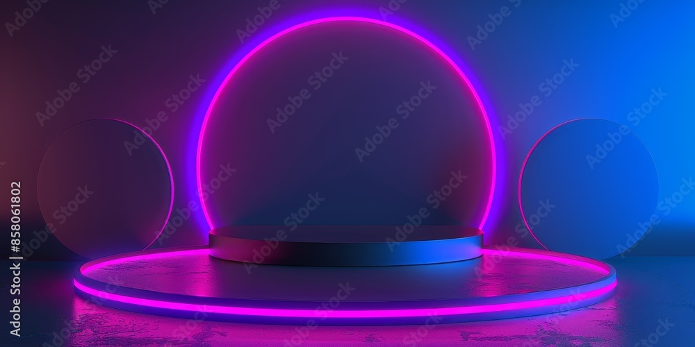 Futuristic neon round platform podium for product display Futuristic neon round platform podium for product display