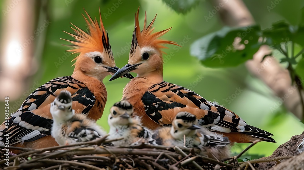 Eurasian hoopoe feeding the chicks Eurasian hoopoe feeding the chicks