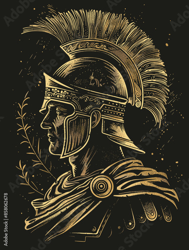 A man in a gold helmet and a gold shield