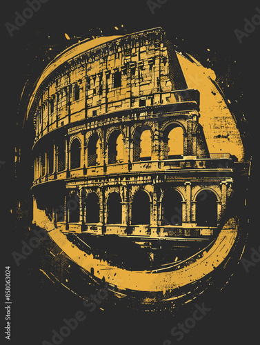 Colosseum grunge poster with text space, vector illustration