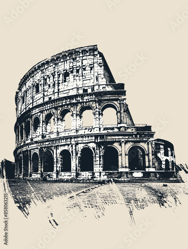 Colosseum in Rome, Italy. Hand drawn vector illustration