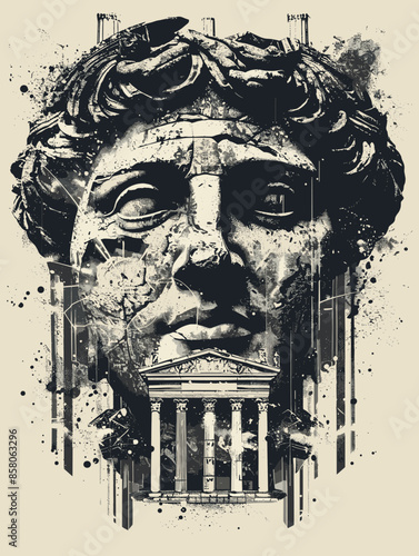 Monument of Alexander the Great on a grunge background. Vector illustration