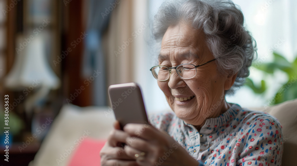 Relaxed mature old 60s woman, older middle aged female customer holding smartphone using mobile app, texting message Relaxed mature old 60s woman, older middle aged female customer holding smartphone using mobile app, texting message