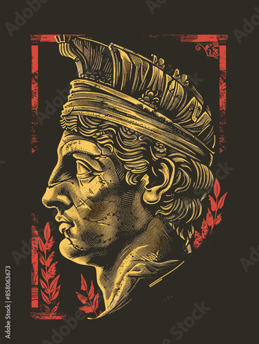 Portrait of Alexander the Great. Vector engraved illustration for t-shirt.