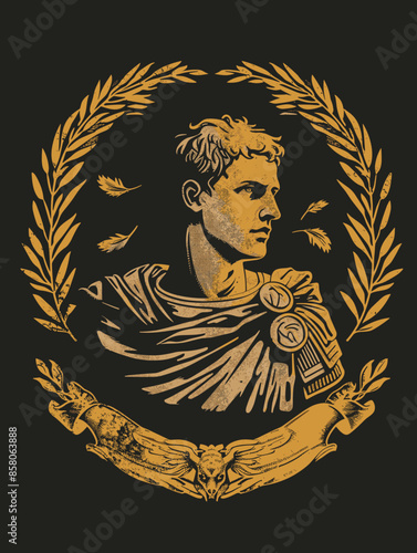 Vintage heraldic coat of arms with the image of the Roman Emperor Constantine