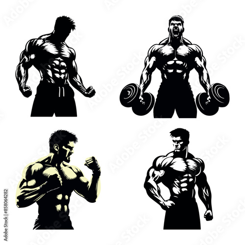 Gym Fitness Muscle man bodybuilder vector silhouette EPS10 Bundle file, Generative Ai