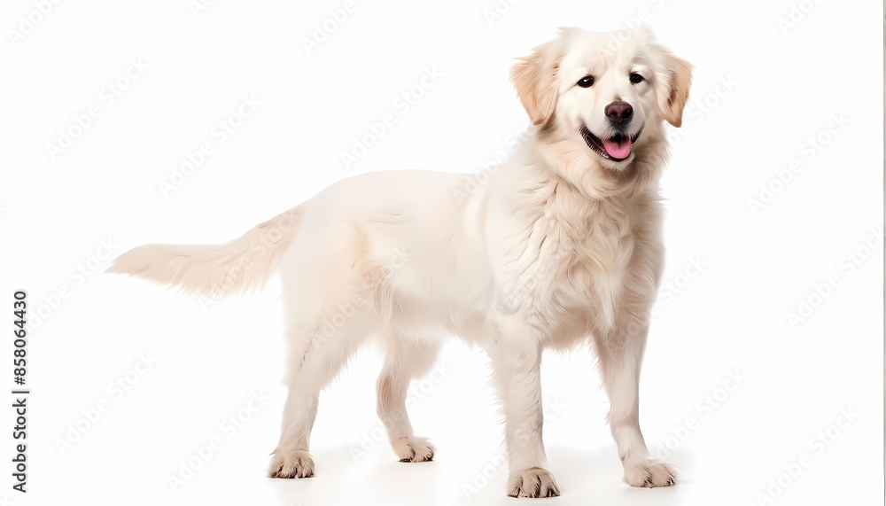 Akbash dog breed standing against white background, Ai Generated Akbash dog breed standing against white background, Ai Generated