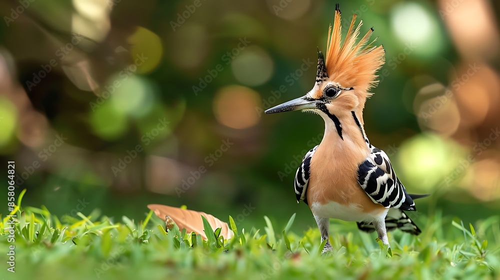 Eurasian hoopoe foraging set on grass close up view on hoopoe Eurasian hoopoe foraging set on grass close up view on hoopoe