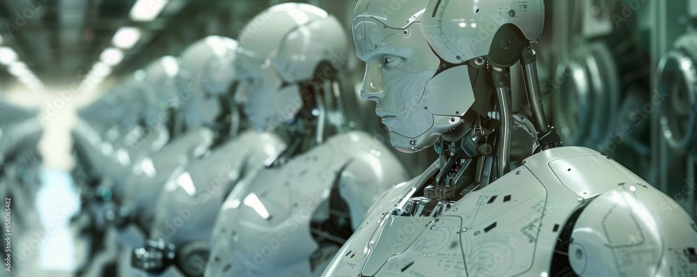 Efficient Robotics in Fully Automated Factory, Seamless Technology in Manufacturing Industry. Efficient Robotics in Fully Automated Factory, Seamless Technology in Manufacturing Industry.