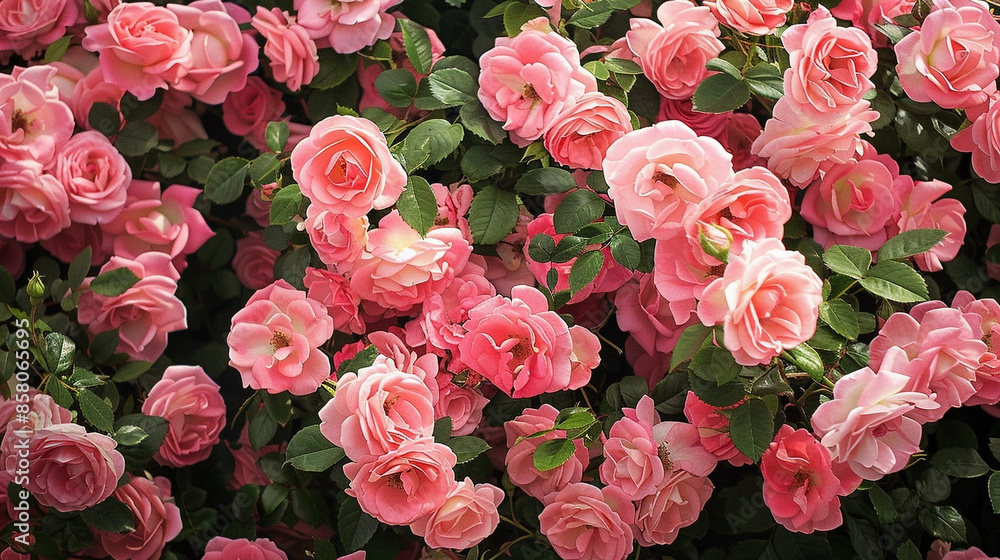 Pink roses close-up, lush bush with beautiful flowers Pink roses close-up, lush bush with beautiful flowers