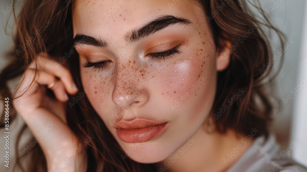 Glamour Portrait of a Woman exuding confidence with freckled skin Glamour Portrait of a Woman exuding confidence with freckled skin