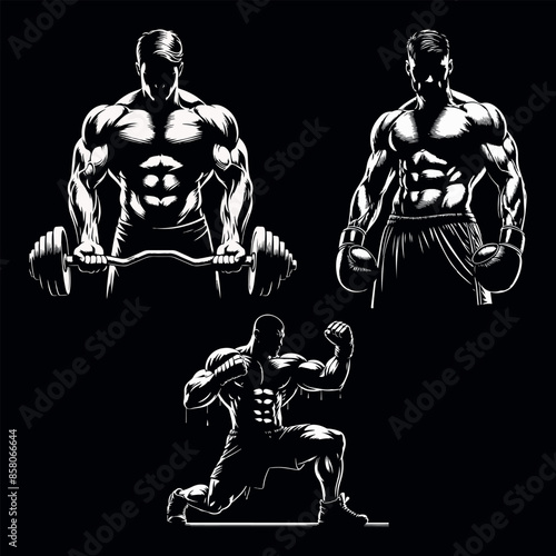 Gym Fitness Muscle man bodybuilder vector silhouette EPS10 Bundle file, Generative Ai