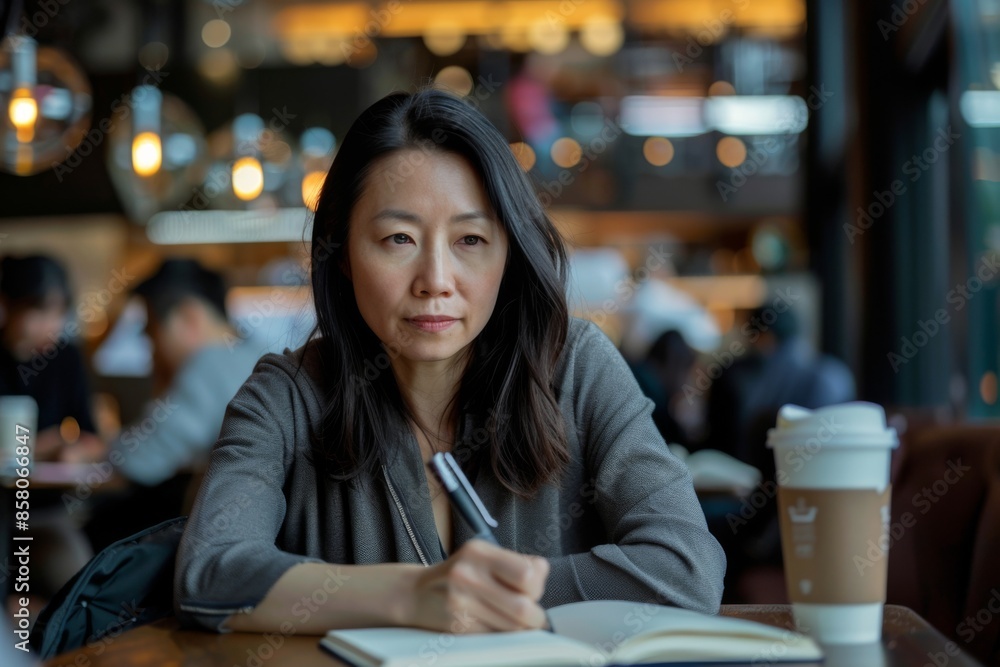 Asian Businesswoman Planning Strategy in Coffee Shop Asian Businesswoman Planning Strategy in Coffee Shop