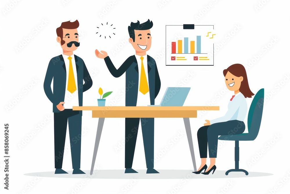 Three business colleagues smiling and discussing work in an office. Three business colleagues smiling and discussing work in an office.