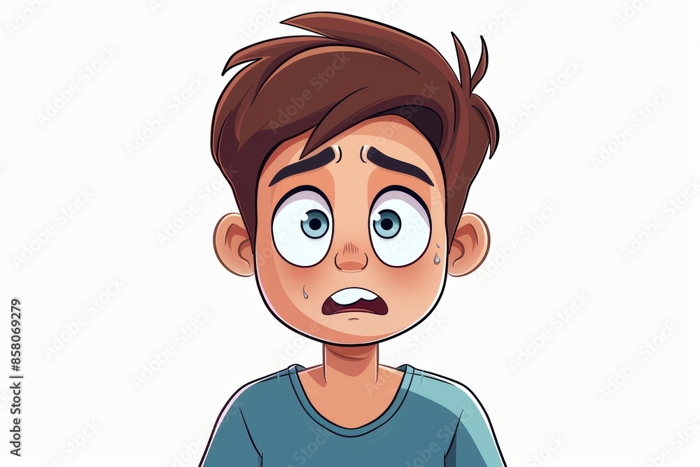 A cartoon boy with a worried expression, looking up with wide eyes. He appears to be nervous or anxious. A cartoon boy with a worried expression, looking up with wide eyes. He appears to be nervous or anxious.