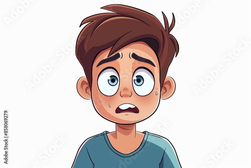 Wallpaper Mural A cartoon boy with a worried expression, looking up with wide eyes.  He appears to be nervous or anxious. Torontodigital.ca