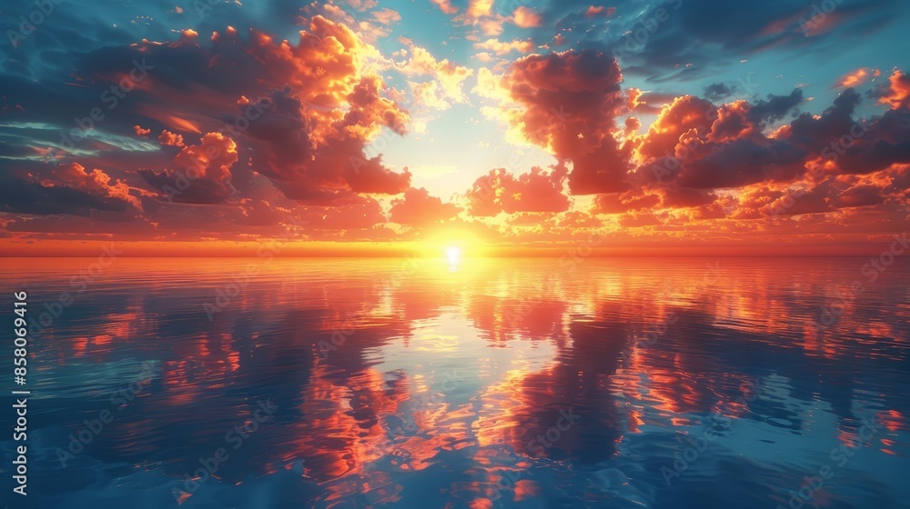 A beautiful sunset over the ocean with the sun reflecting on the water A beautiful sunset over the ocean with the sun reflecting on the water