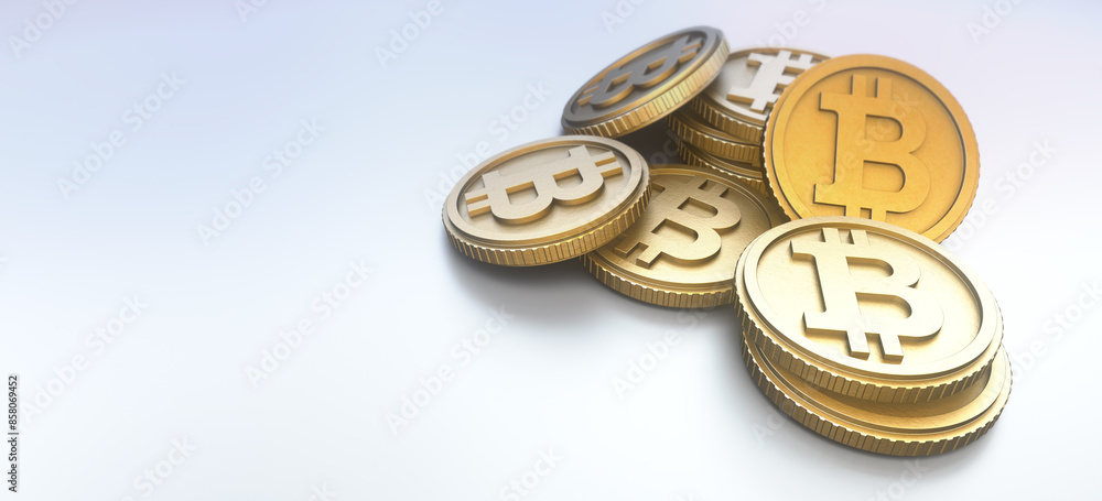 Realistic 3D illustration of Bitcoin, coin, digital currency and investment. Illustration of world digital currency gold coins. Bitcoin on a white background. Realistic 3D illustration of Bitcoin, coin, digital currency and investment. Illustration of world digital currency gold coins. Bitcoin on a white background.
