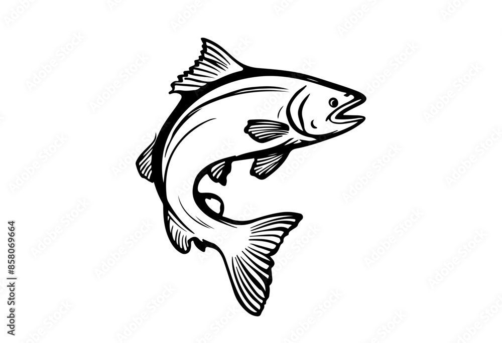 Fototapeta premium Salmon fish silhouette - cut out vector icon Vector illustration.