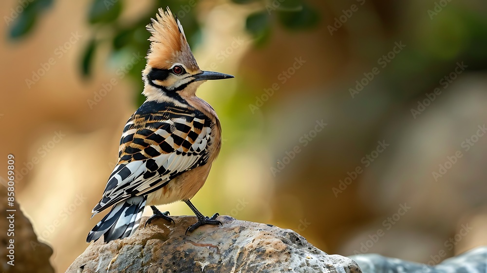 Eurasian hoopoe perched on a rock front view Eurasian hoopoe perched on a rock front view