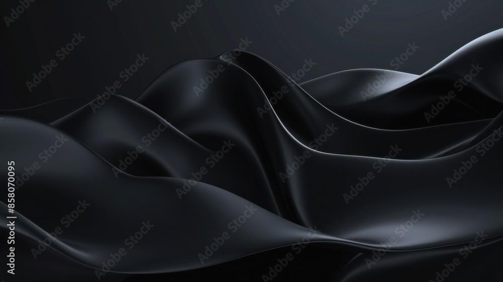 Obraz premium Abstract composition of flowing black silk fabric with smooth, elegant curves creating a dark and luxurious atmosphere.