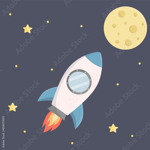 rocket in space, Rocket and moon cartoon