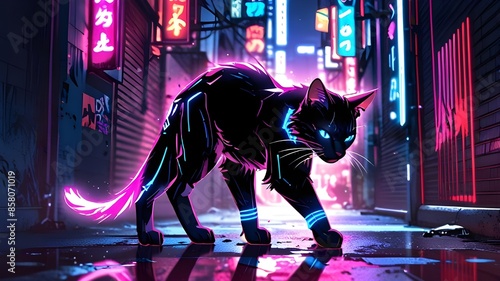 Neon Alley Cat A sleek cyberpunk cat