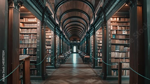 grand library filled with ancient books, celebrating the wisdom and knowledge accumulated over centuries photo