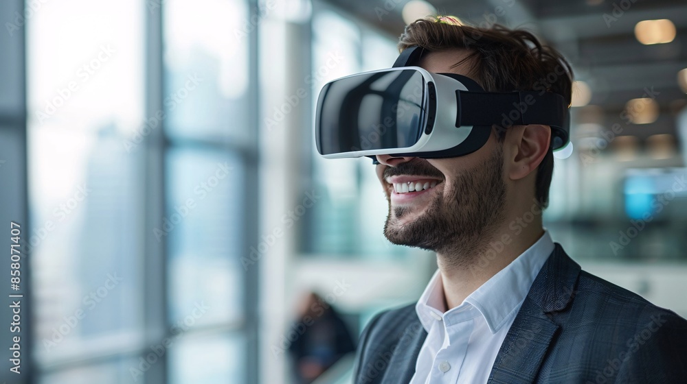 portrait of businessman in VR headset portrait of businessman in VR headset