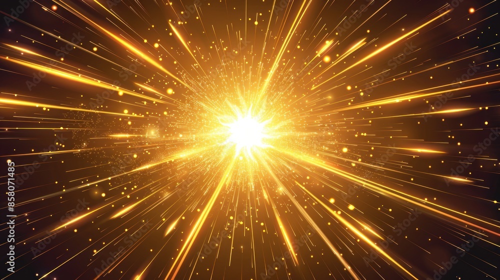 Naklejka premium Abstract bright yellow starburst with a lot of gold sparkles background