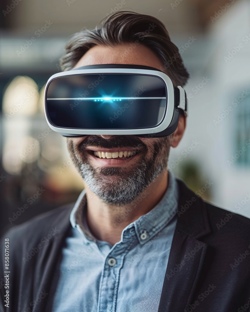 portrait of businessman in VR headset portrait of businessman in VR headset