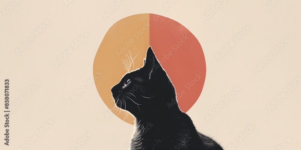 Fototapeta Geometric minimalist art with a focus on symmetry cat