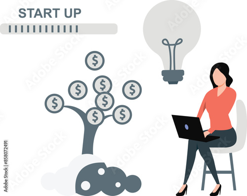 The girl is working dollar plant on laptop