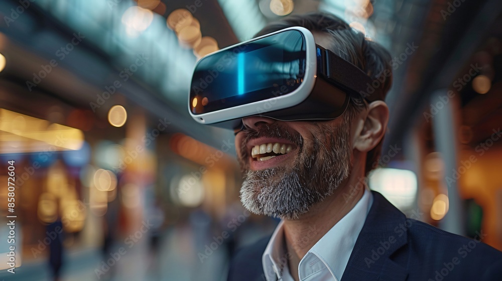 portrait of businessman in VR headset portrait of businessman in VR headset