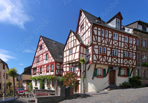 Принти на полотні Traditional half-timbered houses at the market square of Zeltingen-Rachtig, Mose