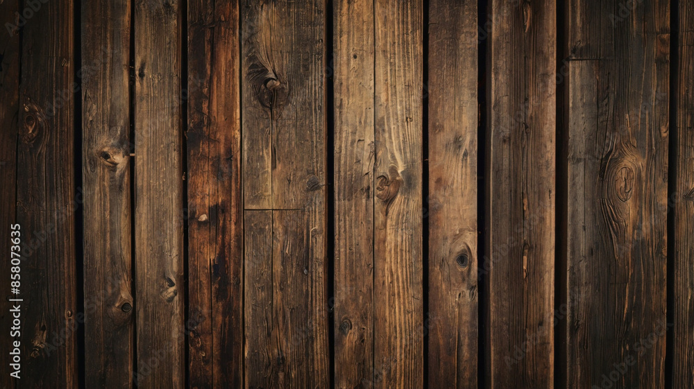 Naklejka premium Fondo de tablón de madera de color marrón oscuro, papel tapiz. Antiguo fondo de madera con textura oscura grunge, la superficie de la antigua textura de madera marrón, vista superior de paneles. 