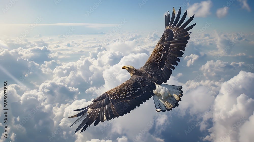 Fototapeta premium Eagle in flight above the clouds. 