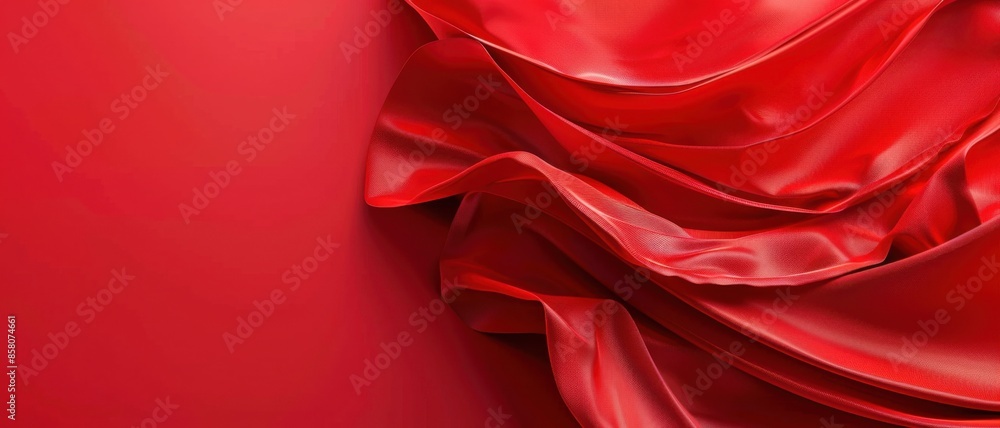 A close-up view of red silk fabric with smooth folds, creating an elegant and luxurious atmosphere. A close-up view of red silk fabric with smooth folds, creating an elegant and luxurious atmosphere.