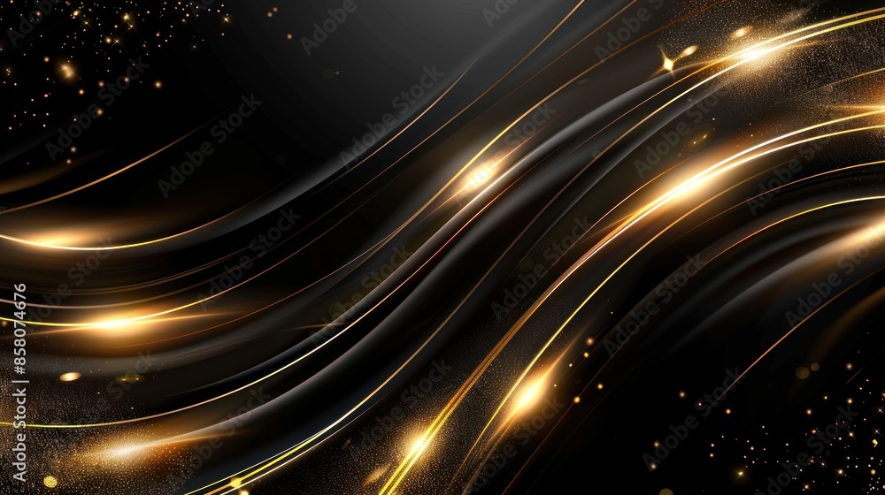 Fototapeta premium Abstract black and gold wave with a lot of sparkles background