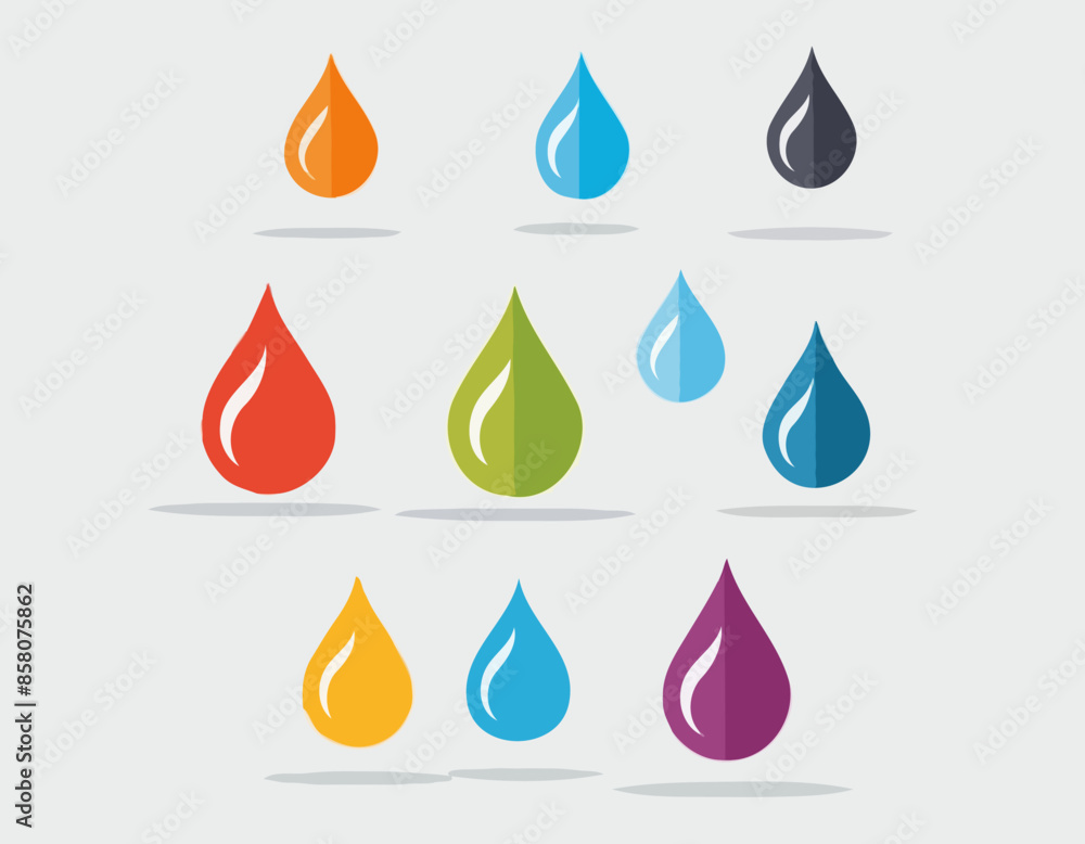 Water Drop Icon Set Flat Design on White Background. Water Drop Icon Set Flat Design on White Background.